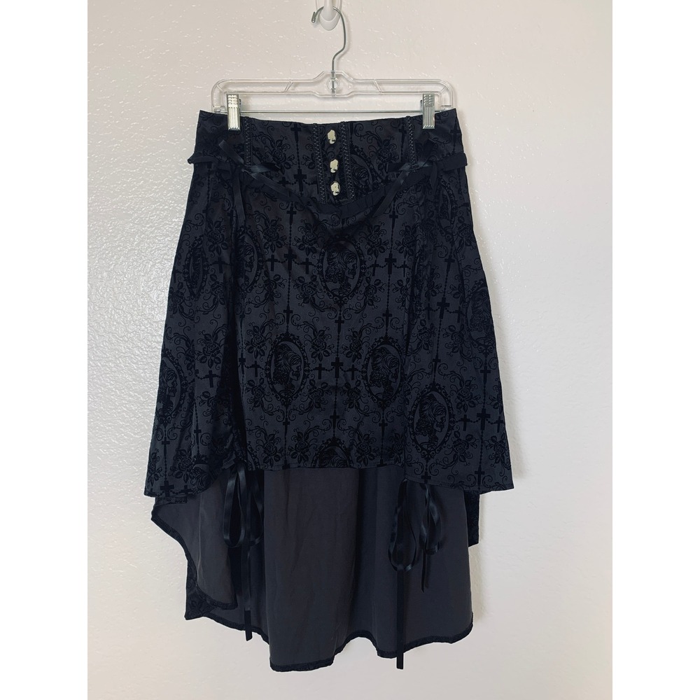 Banned High Low Skirt Women XL Black Gothic Velvet Damask Cameo Victorian Goth